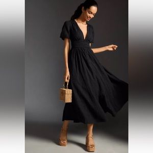 Anthropologie Black Katerina Button-front V-Neck Dress, SMALL - NWT